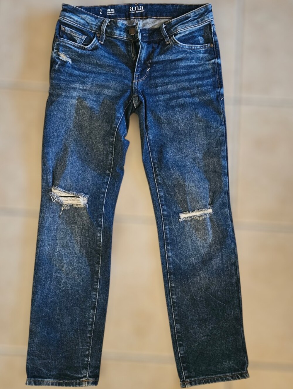 a.n.a Dark Blue Distressed Straight-Leg Jeans